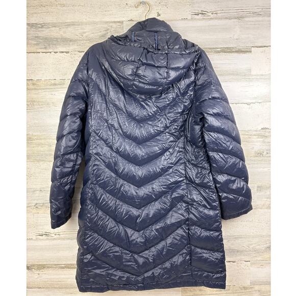 Calvin Klein Women’s L Navy Blue Hooded Long Down Feather Puffer Jacket - Picture 2 of 5